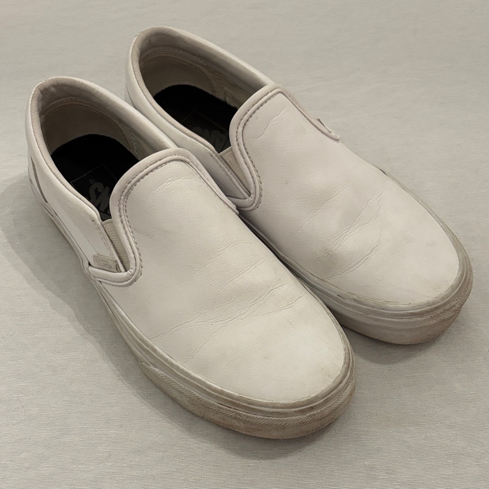 Vans Classic White Leather Slip-On Sneakers